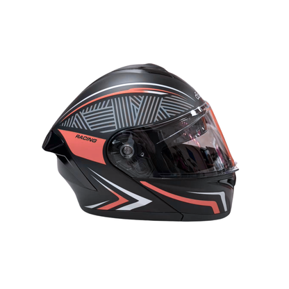 Black and red racing helmet on a white background