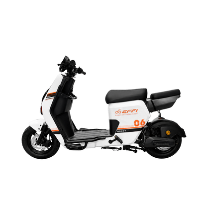 White electric scooter with black accents on a white background