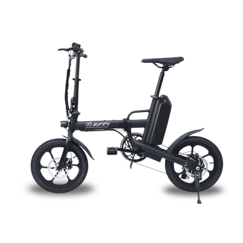 Black electric bike with 'Effi' branding on a white background