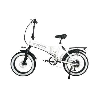 White foldable electric bike with black accents on a white background