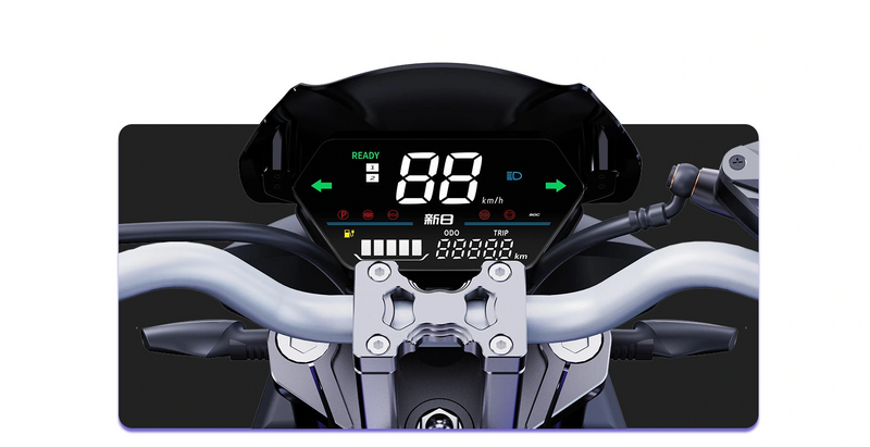 Motorcycle dashboard with digital display on a white background