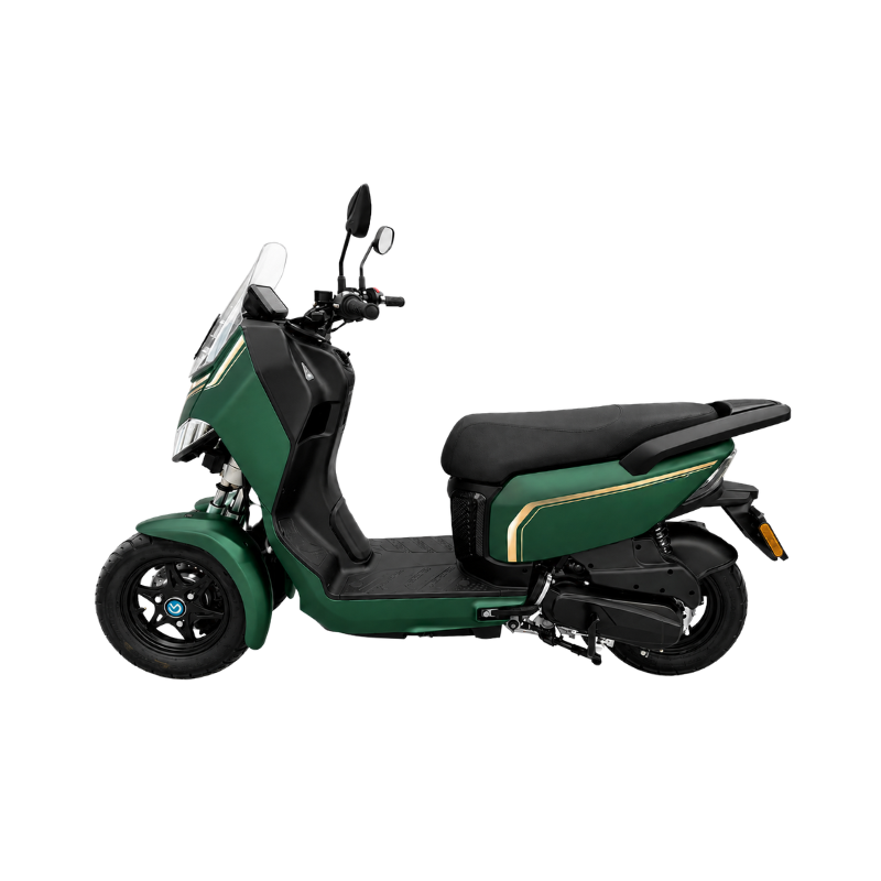 Green scooter 3 wheeler on a white background