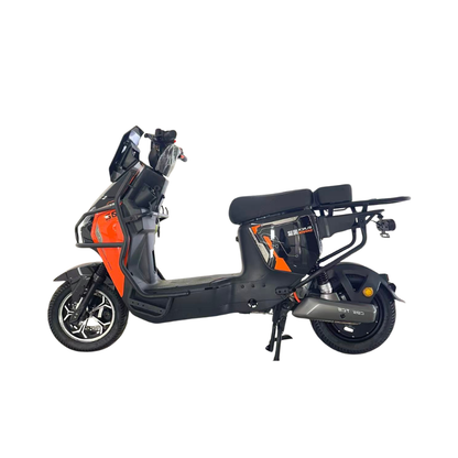 Black and orange electric scooter on a white background