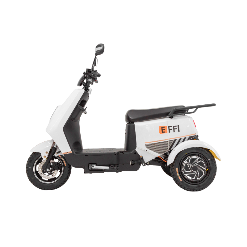 White electric scooter 3 wheels with black accents on a white background