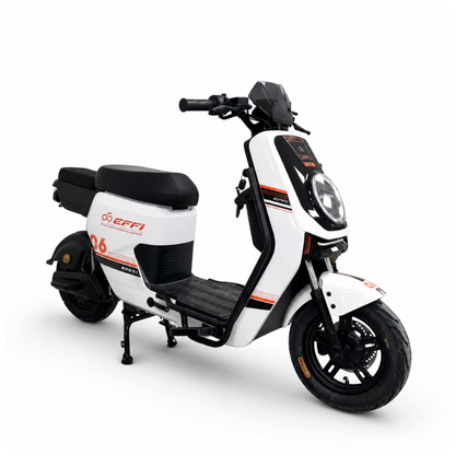 White electric scooter with black accents on a white background