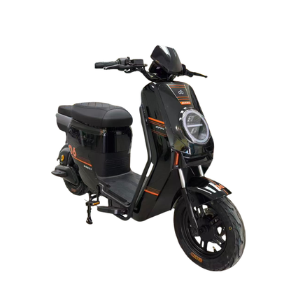 Black scooter with orange accents on a white background