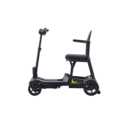 Black electric scooter with a seat on a white background